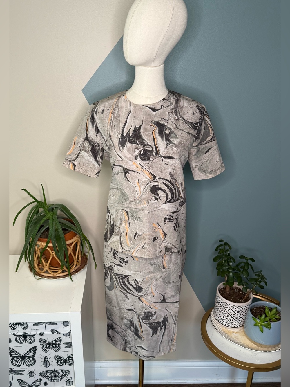 Theory Silk Marble Print Matching Set P 0 Wearable Art Quiet Luxury F08 - Picture 2 of 10